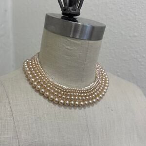 Vintage Japan Pearl Multi Strand Statement Collar Necklace